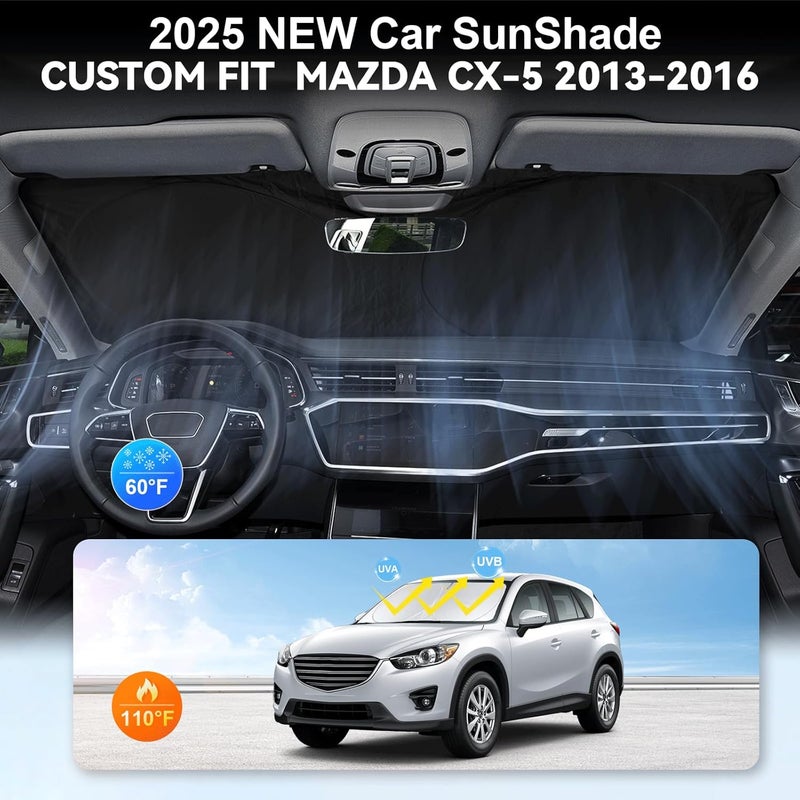 INSAUTO Custom Fit Mazda CX5 Windshield Sunshade for Mazda CX5 CX-5 2013-2016 Accessories Front Window Shades Fit for CX5 CX-5, Sport, Touring, Grand Touring,Crossover Cover for Windshield Shade Blocks UV - Image 4